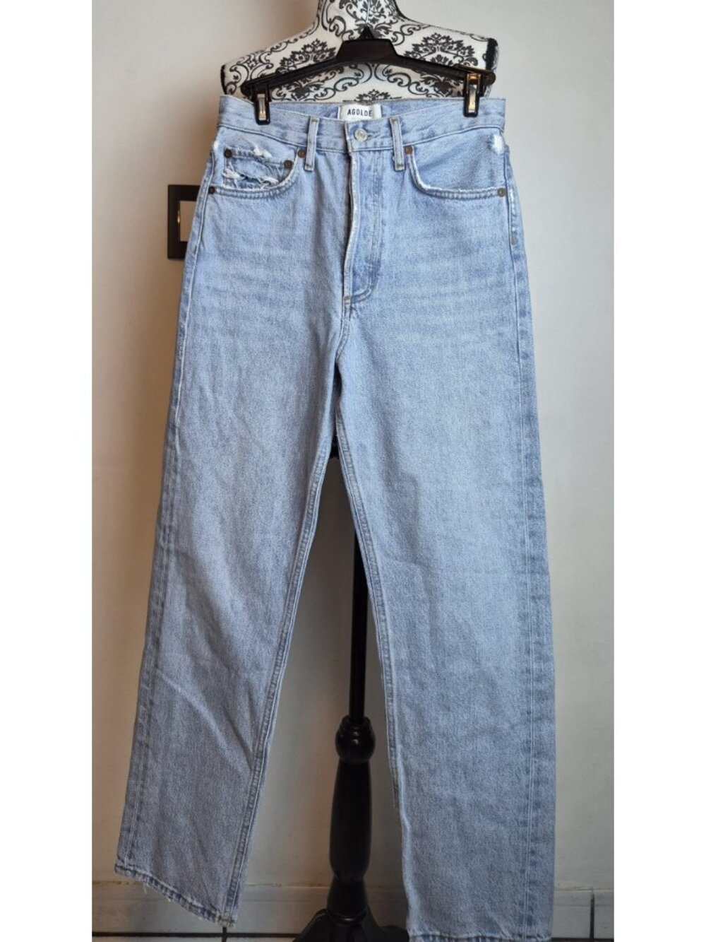 Agolde 90's Jean Womens Size 24 Light Wash Wide Straight Leg Raw Hem USA